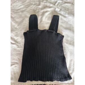 Madewell Ribbed Square Neck Tank | Thick Black Knit Top Sz L minimalist basics